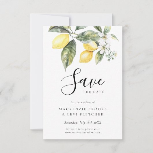 Lemon Garden Mediterrane Waterverf bruiloft Save The Date (Voorkant)