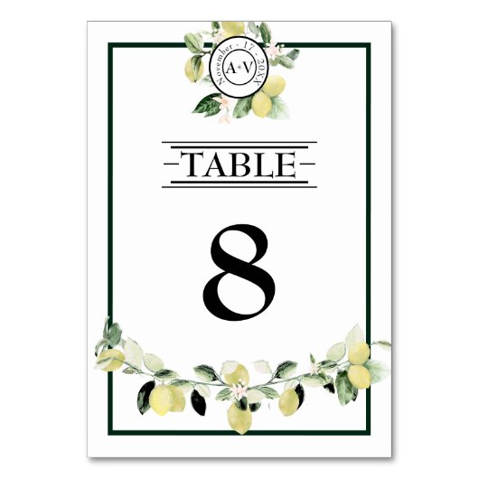 Lemon Garden Monogram White Wedding Kaart (Voorkant)