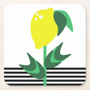 Lemon Garden Plant Stripes Kartonnen Onderzetters