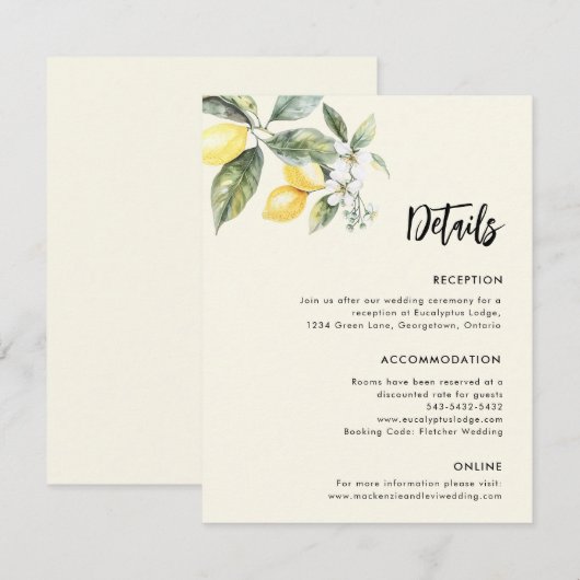 Lemon Garden Wedding Details Eenvoudige behuizing Informatiekaartje (Voorkant / Achterkant)
