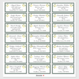 Lemon Garden White Wedding Guest Adres Sticker