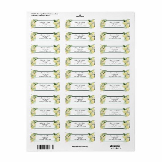 Lemon Garden White Wedding Return-adres Etiket (Full Sheet)