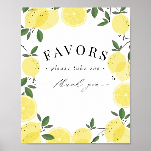 Lemon Geel Citrus Bruiloftsfeest Favor Sign Poster (Voorkant)