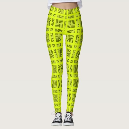 Lemon geel geometrisch patroon leggings (Voorkant)
