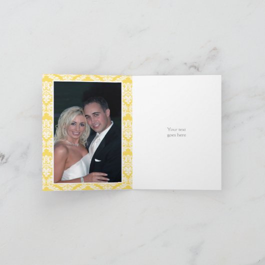 Lemon geel grijs damast bruiloft Dank U foto Bedankkaart (Binnen)