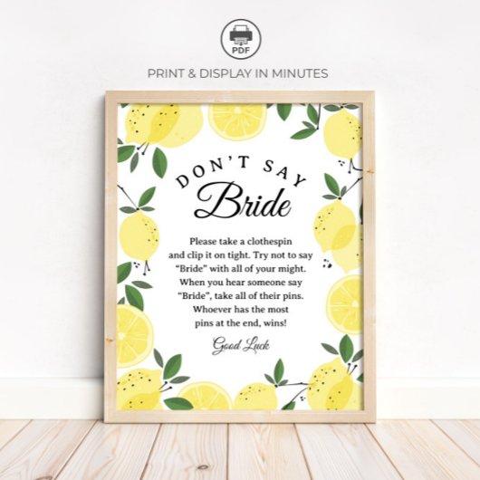 Lemon "Geen Bruid Zeggen" Bruiloftsspel bord Poster