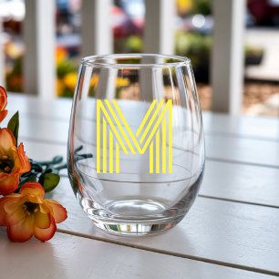 Lemon Gele Moderne Monogram Initiaal Wijnglas Zonder Voet