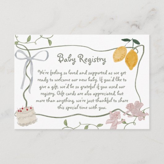 Lemon Genderneutraal Baby shower Gift Registry Informatiekaartje (Voorkant)