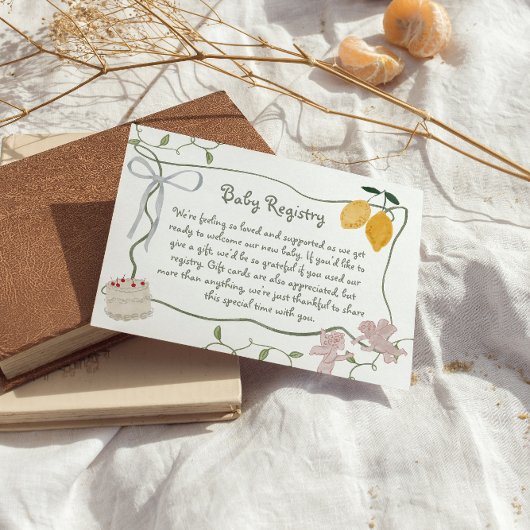 Lemon Genderneutraal Baby shower Gift Registry Informatiekaartje