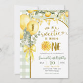 Lemon Gingham 1e verjaardagsuitnodiging Kaart (Voorkant)