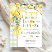 Lemon Gingham 3rd birthday invitation Kaart