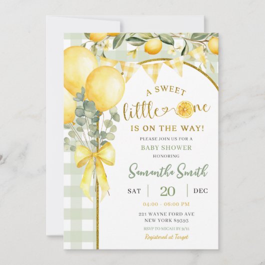 Lemon Gingham baby shower invitation Kaart (Voorkant)