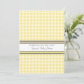 Lemon Gingham Custom Baby Shower-uitnodigingen Kaart (Staand voorkant)