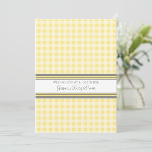Lemon Gingham Custom Baby Shower-uitnodigingen Kaart (Staand voorkant)