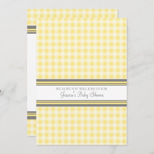 Lemon Gingham Custom Baby Shower-uitnodigingen Kaart (Voorkant / Achterkant)