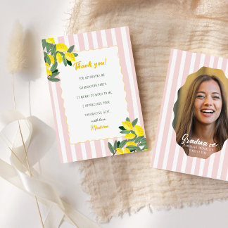 Lemon Graduation Thank You Card Pink Stripe Citrus Kaart