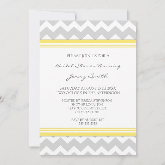 Lemon Gray Chevron Bridal Shower - Uitnodigingskaa Kaart (Achterkant)