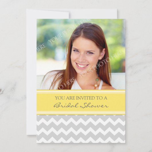 Lemon Gray Chevron Foto Bridal Shower Kaart (Voorkant)