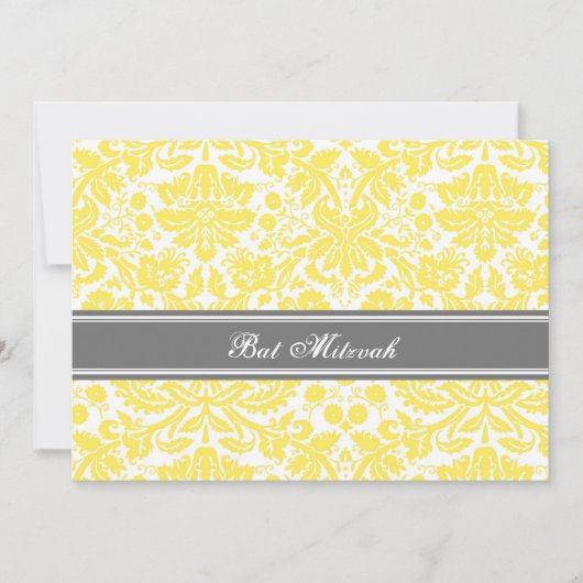 Lemon Gray Damask Bat Mitzvah Invitaties Kaart (Voorkant)