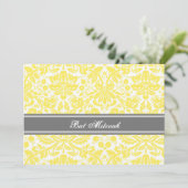 Lemon Gray Damask Bat Mitzvah Invitaties Kaart (Staand voorkant)
