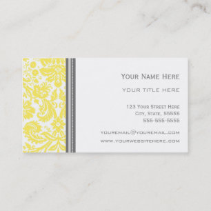 Lemon Gray Damask Floral Visitekaartjes
