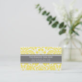Lemon Gray Damask Floral Visitekaartjes (Staand voorkant)