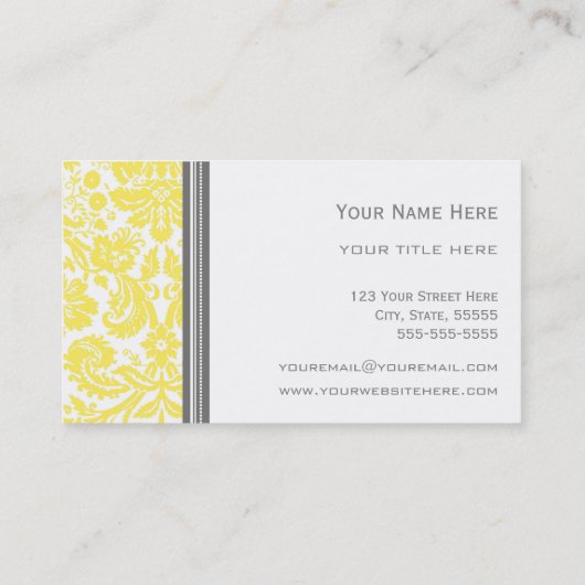 Lemon Gray Damask Floral Visitekaartjes (Achterkant)