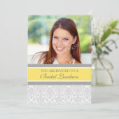 Lemon Gray Damask Foto Bridal Luncheon Uitnodiging (Staand voorkant)