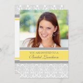Lemon Gray Damask Foto Bridal Luncheon Uitnodiging (Voorkant / Achterkant)