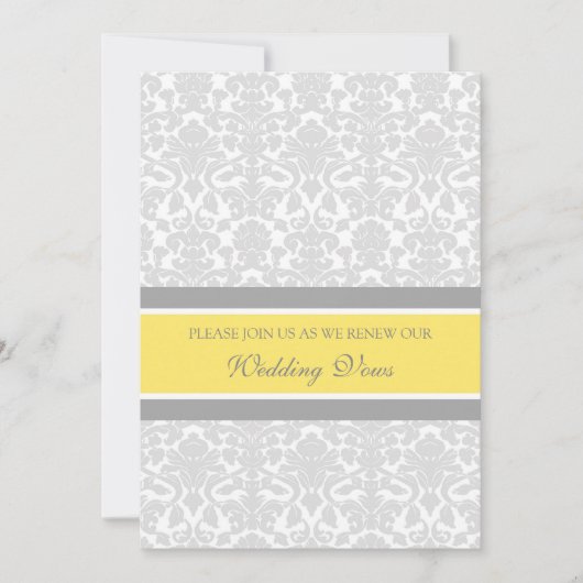 Lemon Gray Damask Wedding Vow Renewal Uitnodiginge Kaart (Voorkant)