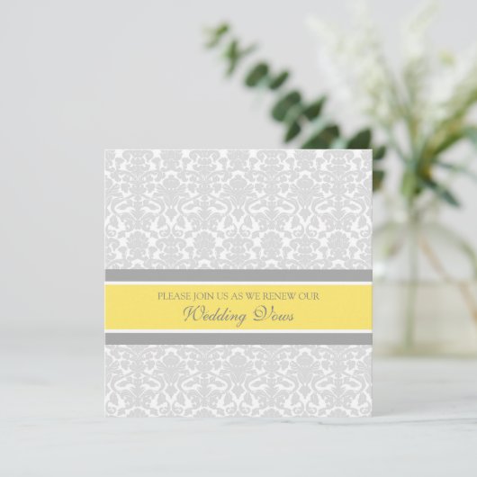 Lemon Gray Damask Wedding Vow Renewal Uitnodiginge Kaart (Staand voorkant)