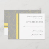 Lemon Gray Floral RSVP Weddenskaart (Voorkant / Achterkant)