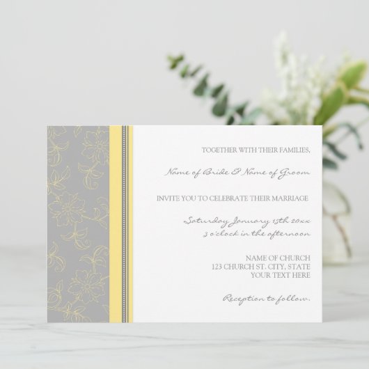 Lemon Gray Floral Wedding Kaart (Staand voorkant)