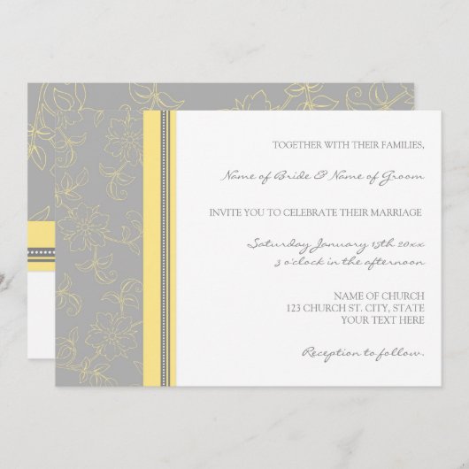 Lemon Gray Floral Wedding Kaart (Voorkant / Achterkant)