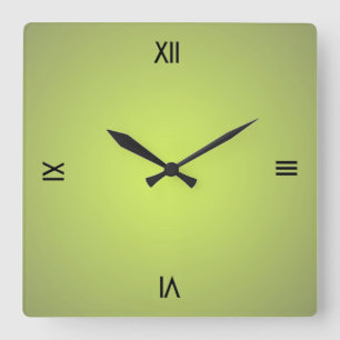 Lemon Green Black Roman Numerals Vierkante Klok