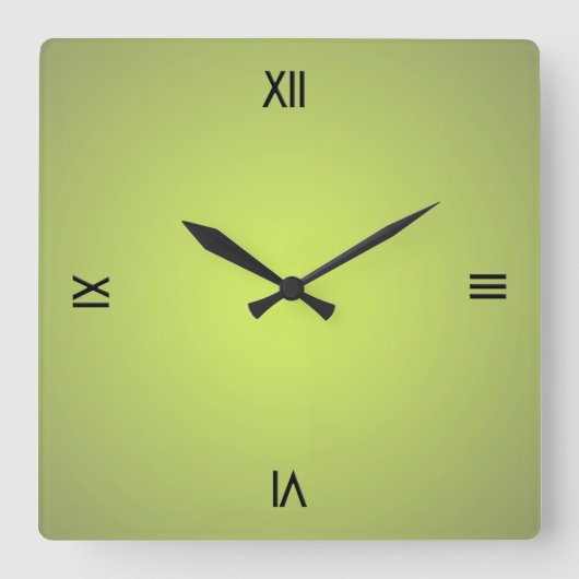 Lemon Green Black Roman Numerals Vierkante Klok (Voorkant)
