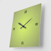 Lemon Green Black Roman Numerals Vierkante Klok (Hoek)