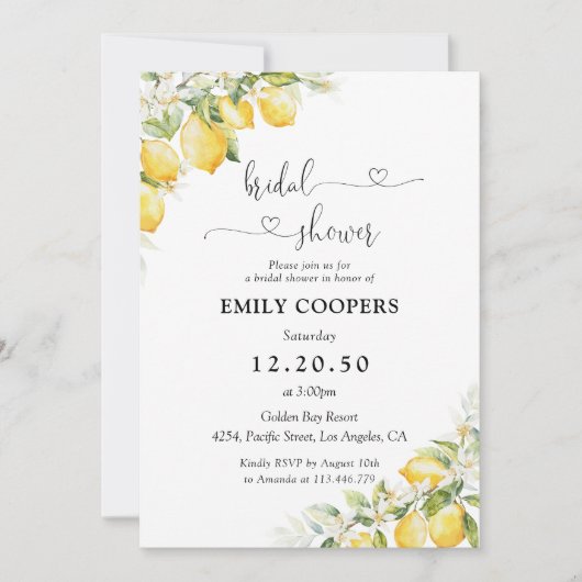 Lemon Green Citrus Bruids Douche Uitnodiging (Voorkant)