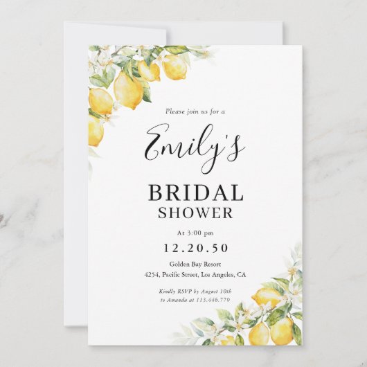 Lemon Green Citrus Bruids Douche Uitnodiging (Voorkant)