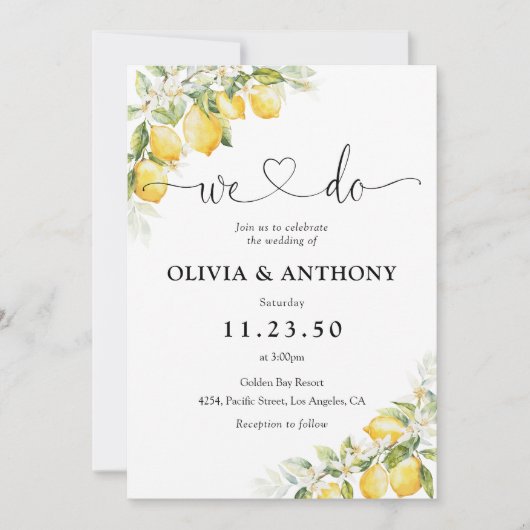 Lemon Green Citrus bruiloft uitnodiging (Voorkant)