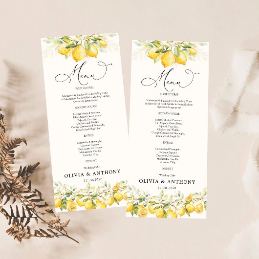 Lemon Green Citrus Wedding Ceremony Menu