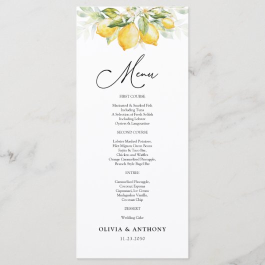 Lemon Green Citrus Wedding Ceremony Menu (Voorkant)