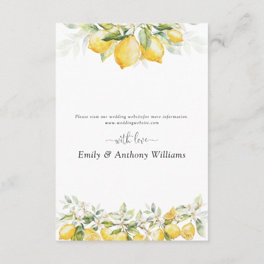 Lemon Green Citrus Wedding Details Kaart (Achterkant)
