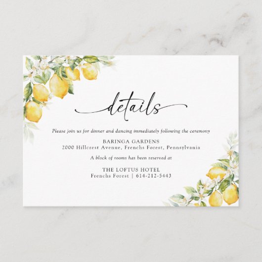 Lemon Green Citrus Wedding Details Kaart (Voorkant)