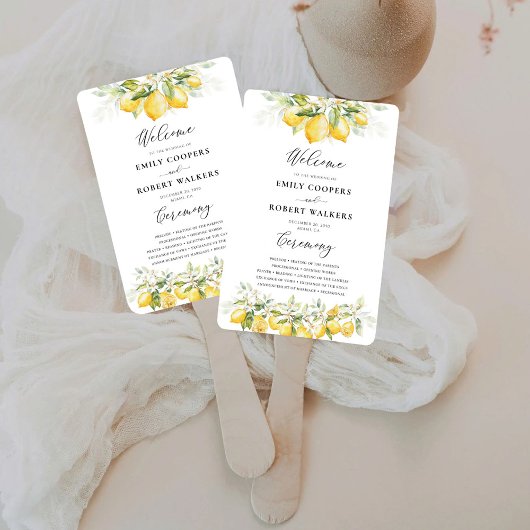 Lemon Green Citrus Wedding Program Hand Fan Handwaaier