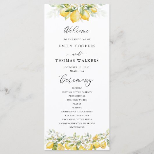Lemon Green Citrus Wedding Programma Programmakaart (Voorkant)