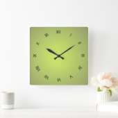 Lemon Green Dark Green Roman Numerals Vierkante Klok (Huis)
