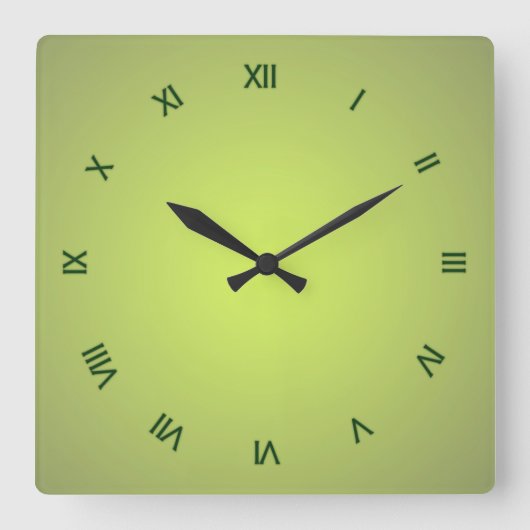 Lemon Green Dark Green Roman Numerals Vierkante Klok (Voorkant)