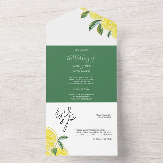 Lemon Green Elegant Waterverf minimalistisch art All In One Uitnodiging (Binnen)