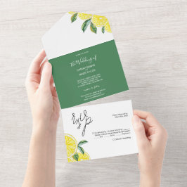 Lemon Green Elegant Waterverf minimalistisch art All In One Uitnodiging